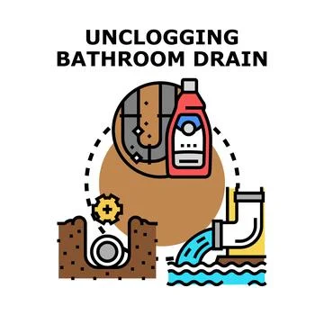 Unclogging bathroom drain pipe cleaning concept Stock Illustration