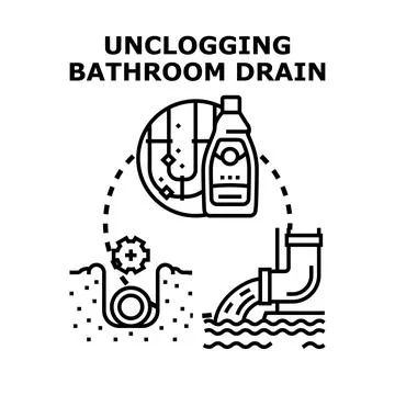 Unclogging bathroom drain pipe cleaning concept Stock Illustration