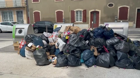 Uncollected trash due to strike Video stock 153800021