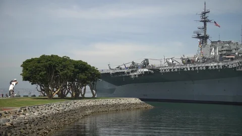 Unconditional Surrender sculpture and a navy ship Stock Footage 87103322