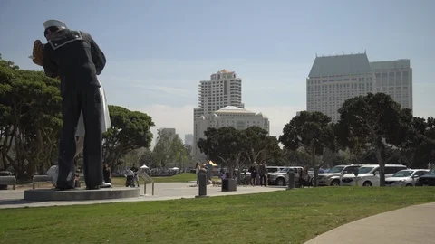 "Unconditional Surrender" sculpture in San Diego Stock Footage 87144326