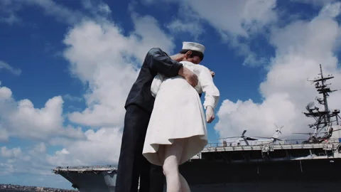 Unconditional Surrender Sculpture At The Tuna Harbor Park In San Diego, Stock Footage 221887492