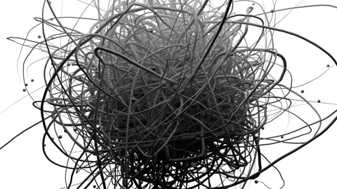 Uncontrollable random particles. Creating a complex bundle. Stock Footage 313468818