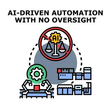 Uncontrolled ai automation lacking ethical oversight and justice Stock Illustration