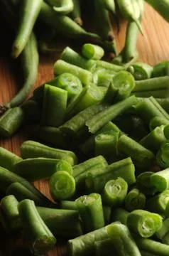Uncooked and cut string beans Stock Photos