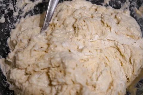 Uncooked bread dough on a kitchen surface 스톡 사진