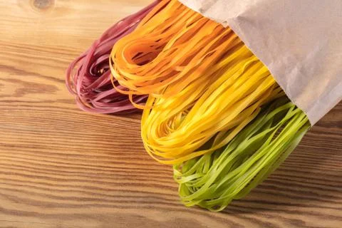 Uncooked colored spaghetti Stock Photos