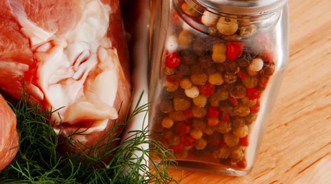Uncooked drumstick and spices Stock Footage 42856764