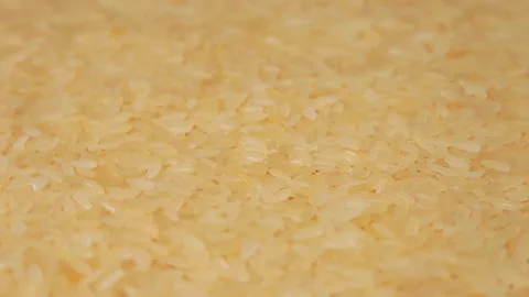 Uncooked Long Grain Parboiled Rice Rotating Stock Footage 224556438