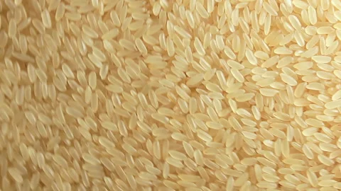 Uncooked Long Grain Parboiled Rice, Rotating Background - Top View Stock Footage 255874820