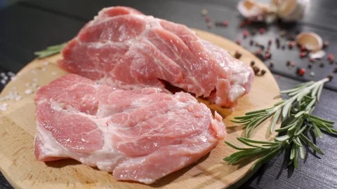 Uncooked meat : raw fresh beef pork rib and fillet ready to cooking with garlic Stock Footage 116590863