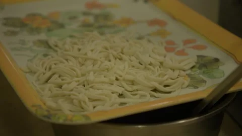 Uncooked Noodles on Tray in Beijing Kitchen, Traditional Chinese Food Stock Footage 345892841