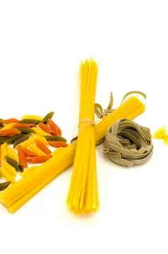 Uncooked pasta, spaghetti on white background Stock Photos