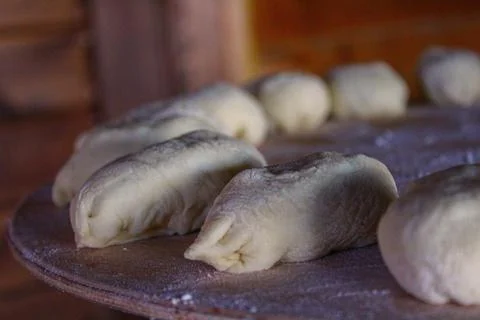 Uncooked pastry making process close up Foto stock