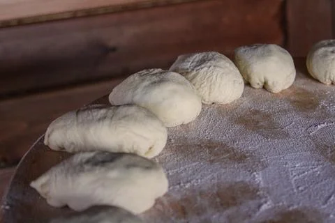 Uncooked pastry making process close up Stock Photos
