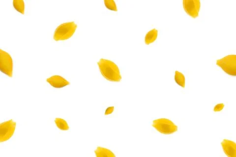 Uncooked shell pasta on white background. Stock Photos