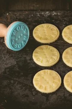 Uncooked shortbread with stamp Stock Photos