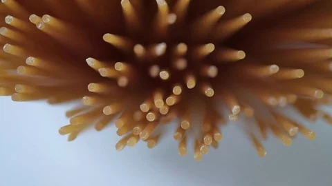 Uncooked spaghetti pasta on kitchen table. Stock Footage 72241482