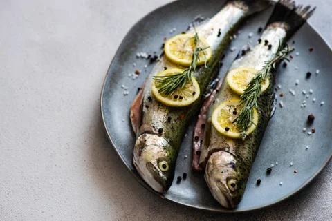 Uncooked trout fish 스톡 사진