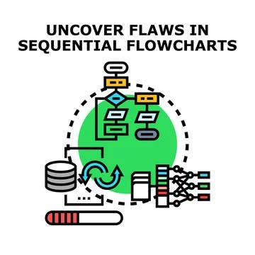 Uncovering flaws in sequential flowcharts and data processing Illustrazione stock
