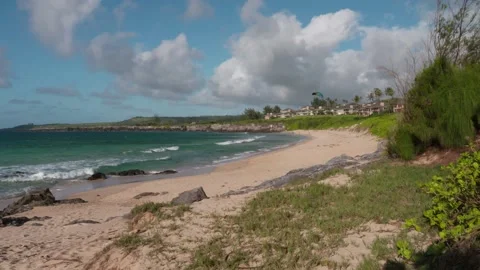 Uncrowded beach on pacific ocean island. Strong trade winds. Stock Footage 134848019