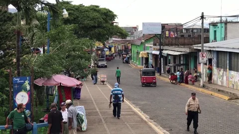 Uncrowded street in a typical day in Ciudad Barrios, El Salvador Stock-Footage 76670533