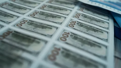 Uncut Sheets of US 100 Dollar Bills in Printing Facility, Sheets of uncut U.. Stock Footage 304961225