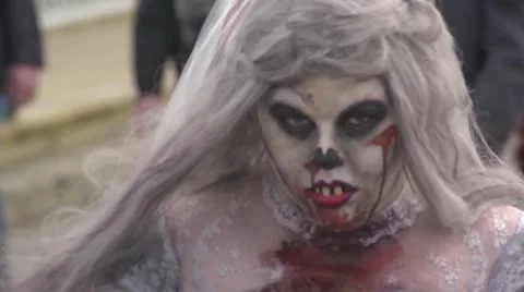 Undead Zombie Bride CU Stock Footage 12608092
