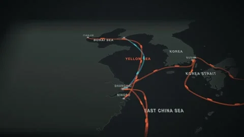 Undefined Perspective Map With Twin Lanes Tracing The Containers Route From Vidéo 344098556