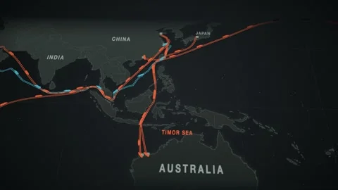 Undefined Perspective Map With Twin Lanes Tracing The Lng Route From Dampier To Vídeos de archivo 344098739