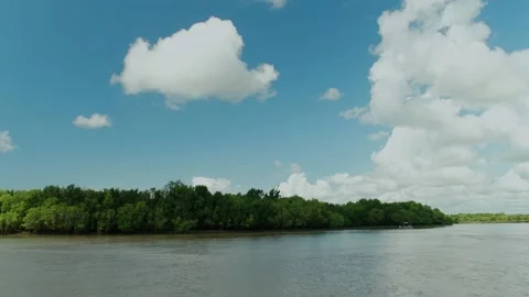 Under the blue sky the river is flowing Stock Footage 163983468