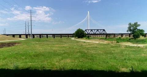 Under a bridge and over the Trinity River in Dallas Stock Footage 201447324
