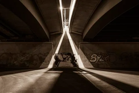 Under the Bridge, Bottom of a Bridge, triangular Shadow Stock Photos