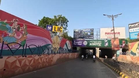 Under bridge is covered with singers and famous person painting Stock Footage 306219844