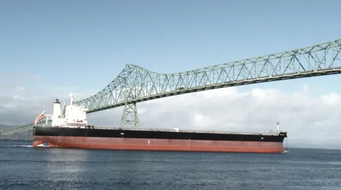 Under The Bridge Large Ship Stock Footage 57972519