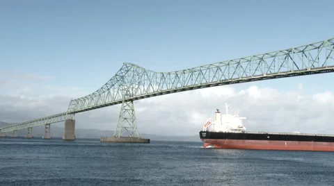 Under The Bridge Large Ship Time Lapse Stock Footage 57970941