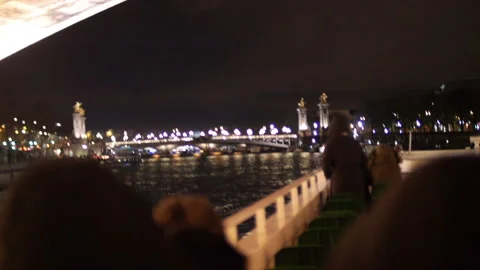 Under a Bridge, Night on the Seine River PARIS, FRANCE 2/22/15 Stock Footage 168540480