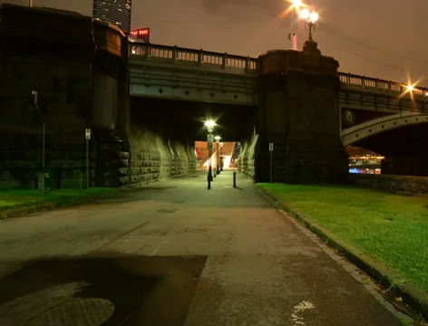 Under bridge night walking Stock Footage 39224105