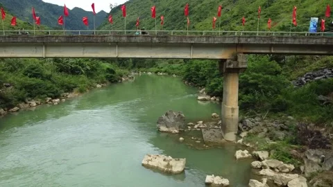 Under bridge with river 4k Stock Footage 222300140