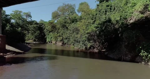 Under the bridge is a river flowing steadly Stock Footage 165654432