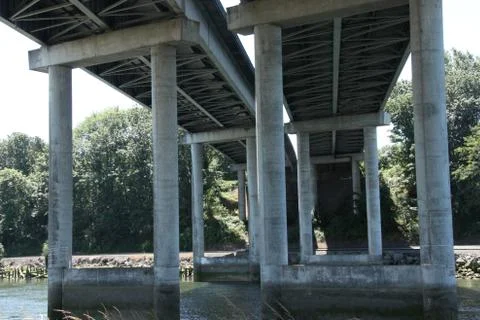Under bridge shadows on river Foto stock
