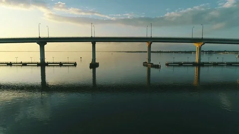 Under bridge shot of A Jensen Beach Fla bridge Stock Footage 103283245