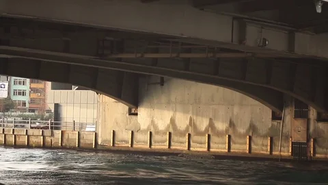 Under Bridge Small Boat Pass Sunset Galata Istanbul Bosphorus Stock-Footage 73686218