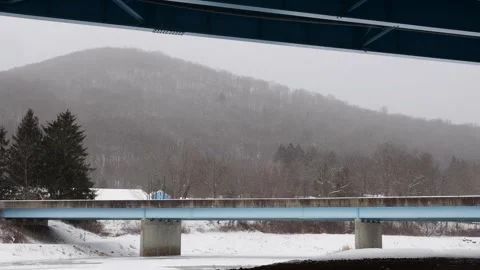 Under bridge snow zoom in Stock Footage 262379633