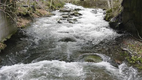 Under the bridge view of a mountain river Stockbeeldmateriaal 88809112