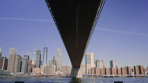 Under Brooklyn Bridge with New York Skyline Stock Footage 311089286