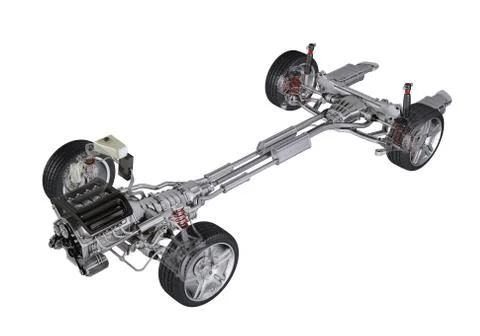 Under carriage technical 3 D rendering, of a generic sedan contemporary car.  Stock Illustration