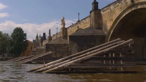 Under Charles Bridge in Prague Stock Footage 157043636
