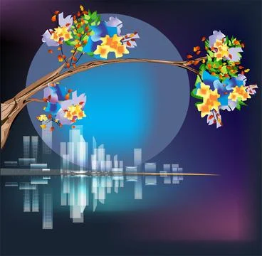 Under a colorful tree, Stock Illustration