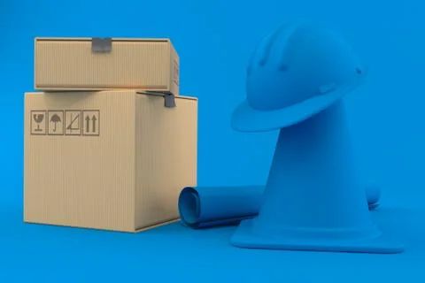 Under construction background with stack of boxes Illustrazione stock